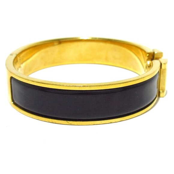 Auth HERMES Clic Clac Gold Black Hardware Bangle - Picture 2 of 6